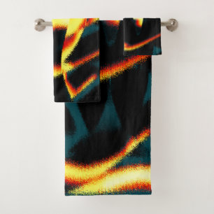 Streaks burnt yellow red looks terry, flawed spray bath towel set