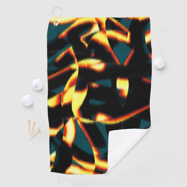 Streaks burnt yellow red looks terry, flawed spray golf towel (InSitu)