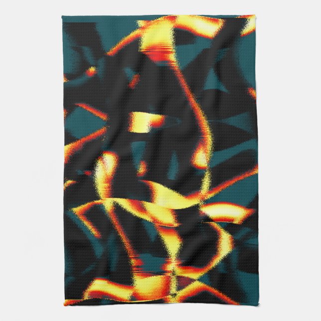 Streaks burnt yellow red looks terry, flawed spray tea towel (Vertical)