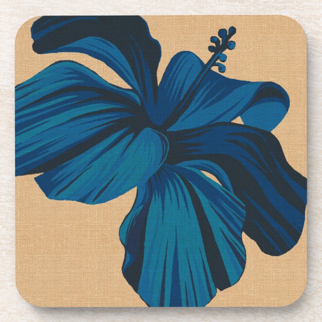 Streaky Hawaiian Hibiscus Faux Linen Coasters (Front)
