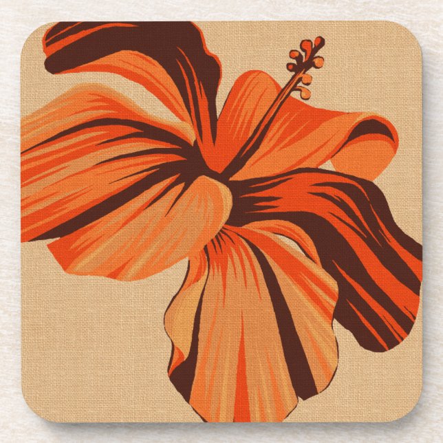 Streaky Hawaiian Hibiscus Faux Linen Coasters (Front)