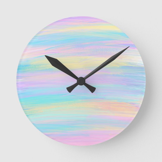 Streaky Paint Stripes Multicolor Round Clock (Front)