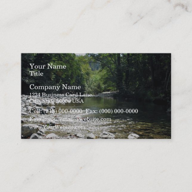 Stream flowing through trees business card (Front)