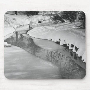 Stream in winter B&W Mouse Pad