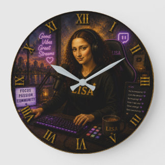 Streamer Funny Mona Lisa Gamer & Twitch Creator Large Clock