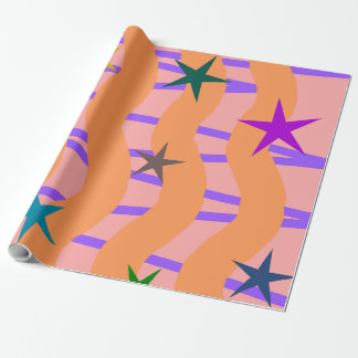 Streamers and stars wrapping paper