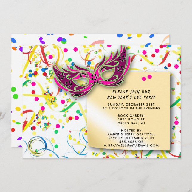 Streamers & Confetti New Year’s Eve Party Invitation (Front/Back)