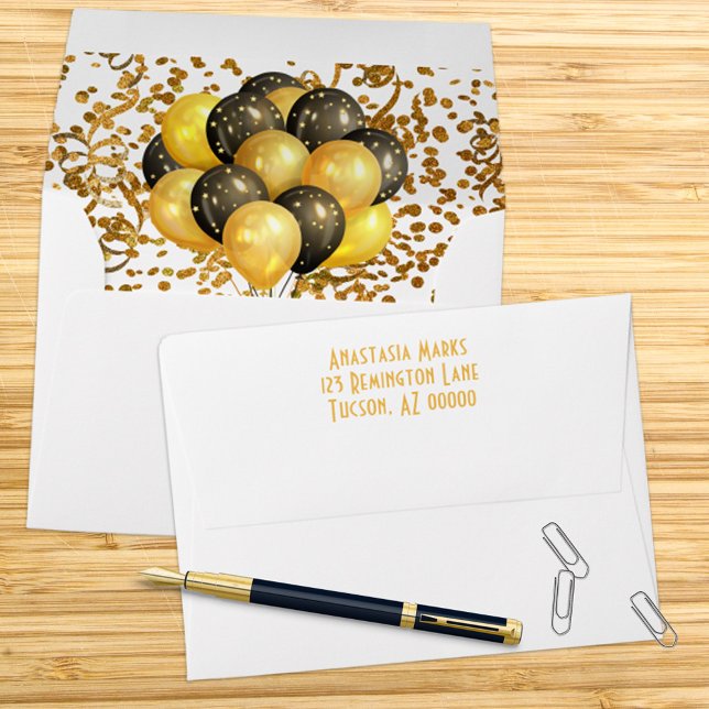 Streamers with Black & Gold Balloon Bundle Inside Envelope (Creator Uploaded)