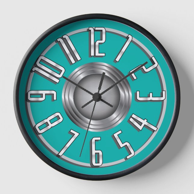 Streamline Art Deco Wall Clock - Aqua (Front)