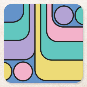 Streamline Moderne Retro Style Geometric Design Square Paper Coaster