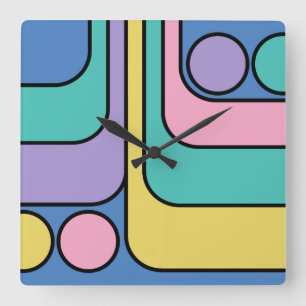 Streamline Moderne Retro Style Geometric Design Square Wall Clock