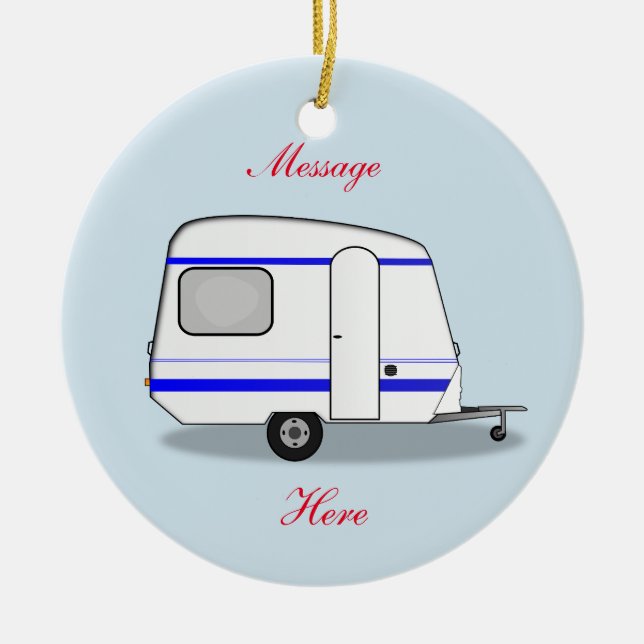 Streamlined small trailer gypsy caravan ceramic tree decoration (Front)