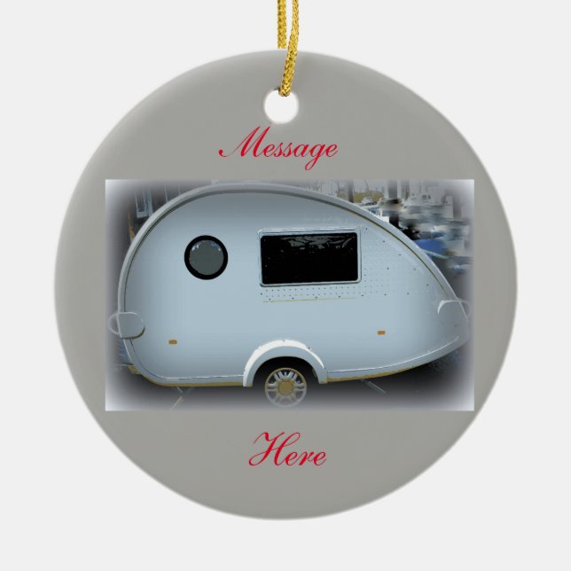 Streamlined teardrop trailer gypsy caravan ceramic tree decoration (Front)