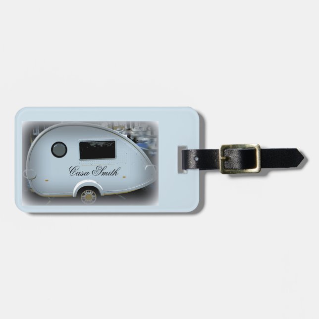 Streamlined teardrop trailer gypsy caravan luggage tag (Front Horizontal)