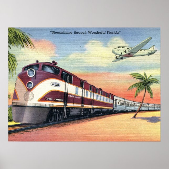 Streamliner Train, Wonderful Florida, Vintage Poster (Front)