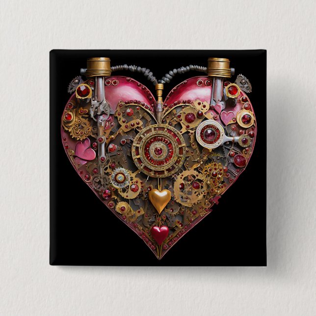 Streampunk Heart Ruby Valentine 15 Cm Square Badge (Front)