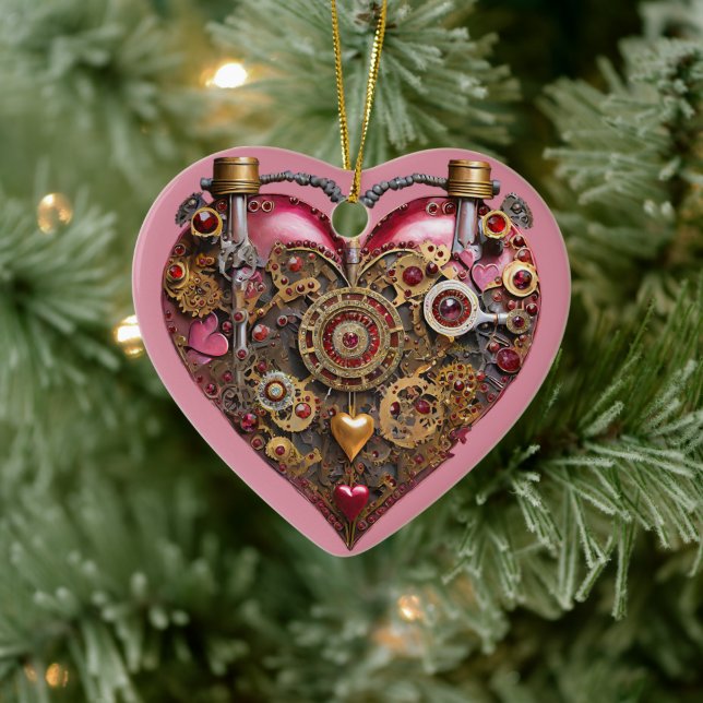 Streampunk Heart Ruby Valentine Ceramic Tree Decoration (Tree)