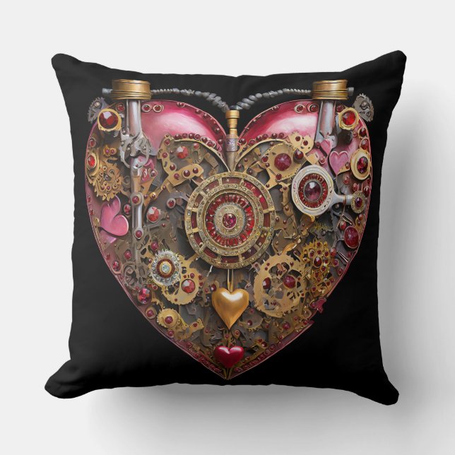 Streampunk Heart Ruby Valentine Cushion (Front)