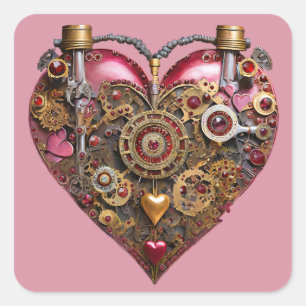 Streampunk Heart Ruby Valentine Square Sticker