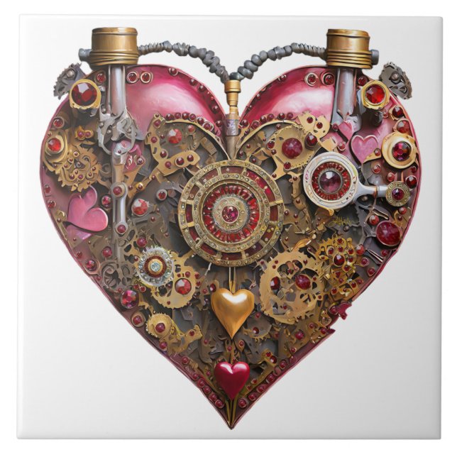 Streampunk Heart Ruby Valentine Tile (Front)