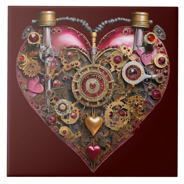 Streampunk Heart Ruby Valentine Tile (Front)