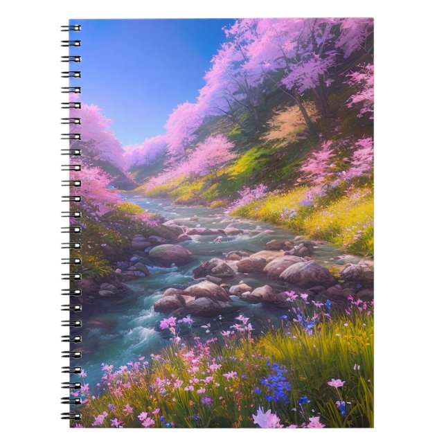 Stream's Descent Through Cherry Blossom Hill Notebook (Front)