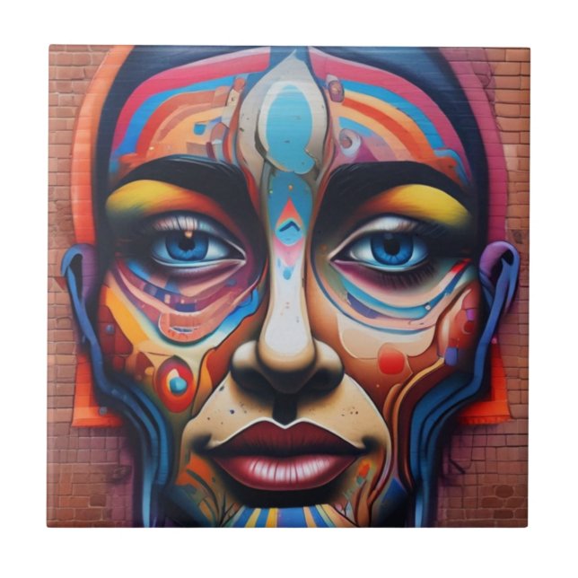 Street Art Colorful urban theme Graffiti  Face  Tile (Front)