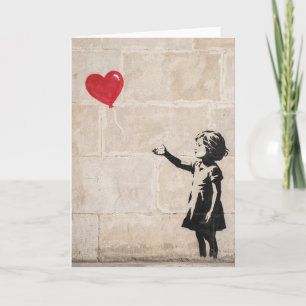 Street Art Girl with Red Heart Balloon Stencil Card