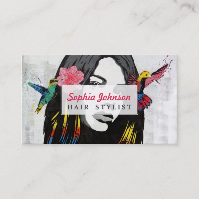 Street Art Graffiti Girl with Birds Business Card (Front)