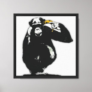 Street Art Monkey with a Golden Crown Abstract Gra Canvas Print