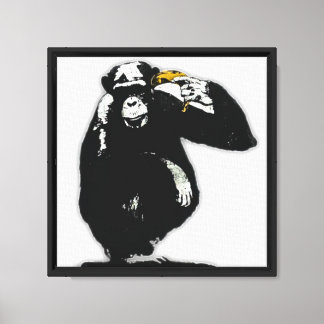 Street Art Monkey with a Golden Crown Abstract Gra Canvas Print