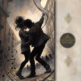 Street Dancers with Swirling Music Decoupage Tissue Paper