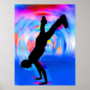 Street Dancing, Silhouette, Blues/Reds/Pink Shades Poster