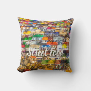 Street Food Market Rod Fai Bangkok Thailand Cushion
