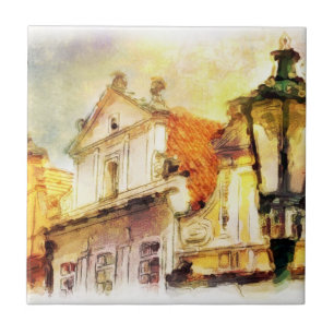 Street in old part of prague tile