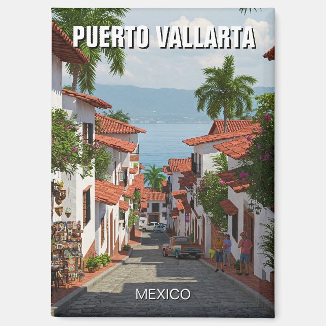 Street in Puerto Vallarta Mexico Travel Magnet (Front)