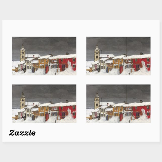 Street in Røros in Winter (1903)  Rectangular Sticker (Sheet)