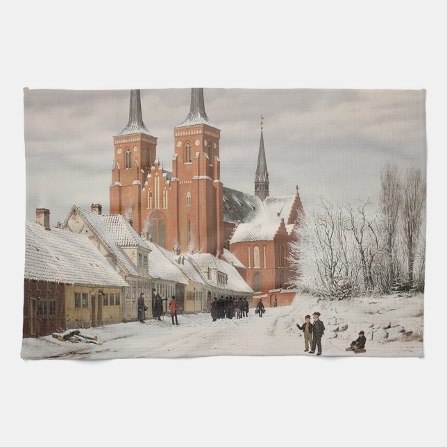 Street in Roskilde 1836 Tea Towel (Horizontal)