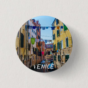 Street in Venice with laundry washed clothes Italy 3 Cm Round Badge