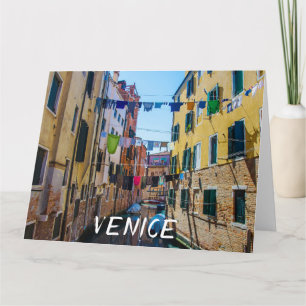Street in Venice with laundry washed clothes Italy Card