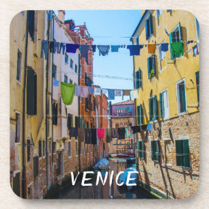 Street in Venice with laundry washed clothes Italy Coaster