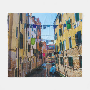 Street in Venice with laundry washed clothes Italy Fleece Blanket