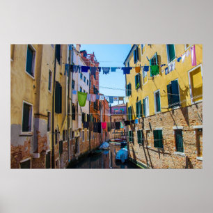 Street in Venice with laundry washed clothes Italy Poster