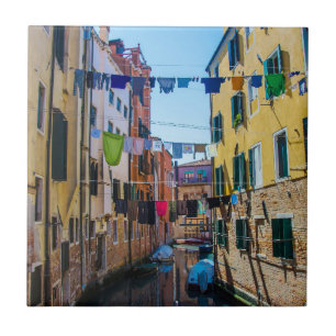 Street in Venice with laundry washed clothes Italy Tile