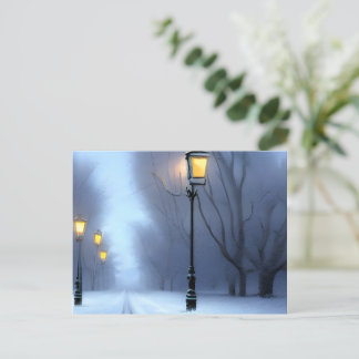 Street Lamps Glowing In Winter Wonderland Holiday Postcard