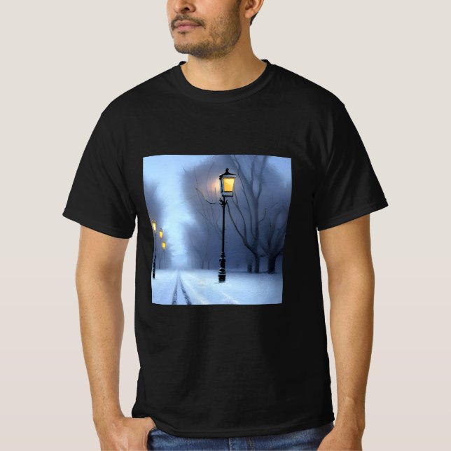 Street Lamps Glowing In Winter Wonderland T-Shirt (Front)