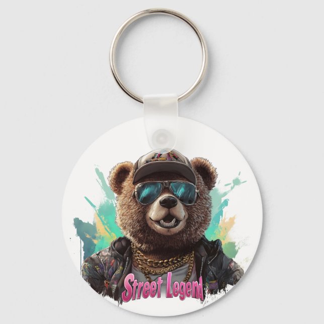 Street Legend Bear - Cool Graphic Design Key Ring (Front)