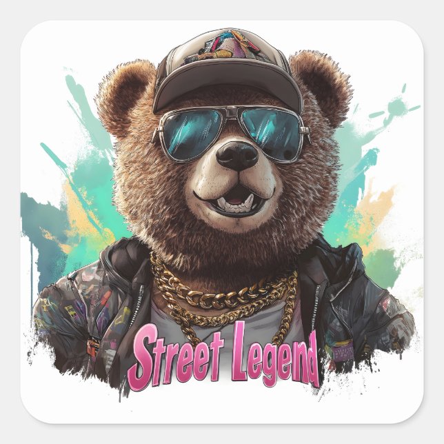 Street Legend Bear - Cool Graphic Design Square Sticker (Front)