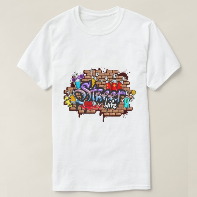 Street Life Graffiti Art Colours Wall T-Shirt (Design Front)