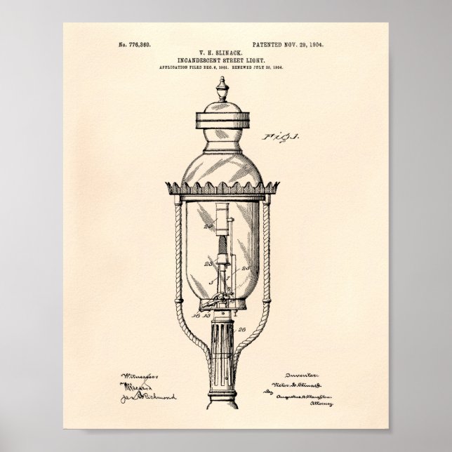 Street Light 1904 Patent Art Old Peper Poster (Front)